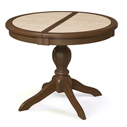 Круглый раздвижной стол из дерева с керамической плиткой. Цвет:дуб