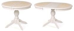 Круглый раздвижной стол из дерева с керамической плиткой. Цвет: слоновая кость.