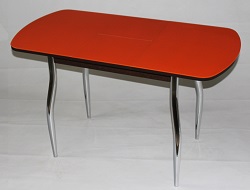 Раздвижной полуовальный стол со стеклом. Цвет оранжевый.