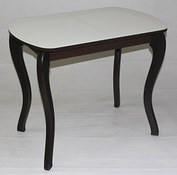 Раздвижной полуовальный стол со стеклом на деревянных ногах. Цвет белый.