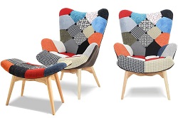 Комплект: кресло и банкетка с обивкой из ткани. Цвет лоскутный микс.