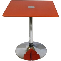 стол стеклянный на одной стойке, столешница красного цвета