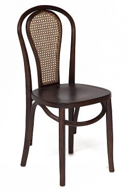 Деревянный стул со спинкой из ротанга. Цвет: темный орех.