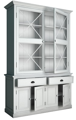 Большой деревянный буфет со стеклянными вставками. Цвет белый.