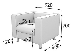 Кресло для помещений из экокожи. Размеры.