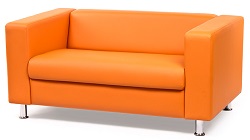 Двухместный мягкий диван из кожзама. Цвет оранжевый.