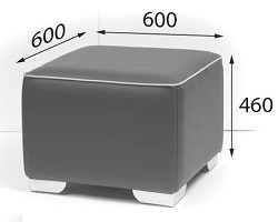 Небольшой пуф на металлических ножках. Отделка кантом. Габаритные размеры.