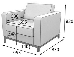 Мягкое кресло из экокожи. Габаритные размеры.