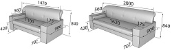 Двух-и трехместные диван из экокожи. Габаритные размеры. 