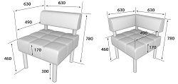 Секция одноместная и угловая. Габаритные размеры.