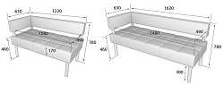 Секция двухместная с подлокотником и трехместная с подлокотником. Габаритные размеры.