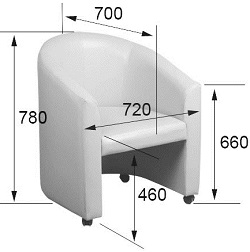 Кресло из экокожи на колесиках. Габаритные размеры.