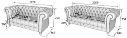 Двух-и трехместный диван из экокожи/кожи. Габаритные размеры.