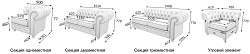 Габаритные размеры элементов дивана.
