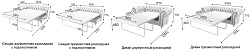 Габаритные размеры элементов дивана в разложенном виде.