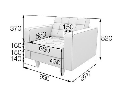 Мягкое кресло из экокожи. Габаритные размеры.