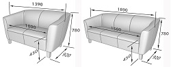 Двух-и трехместный диван из экокожи. Габаритные размеры.