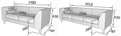 Двух-и трехместные диваны. Габаритные размеры.