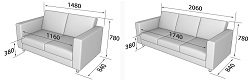 Диван двух- и трехместный из экокожи с подушками. Габаритные размеры.