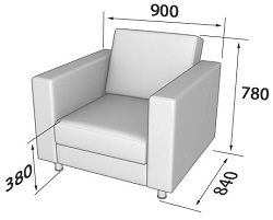 Кресло из экокожи с подушками. Габаритные размеры.
