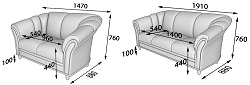 Двух- и трехместные диваны. Габаритные размеры.
