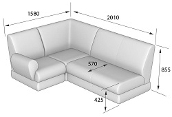 Угловой диван. Габаритные размеры.