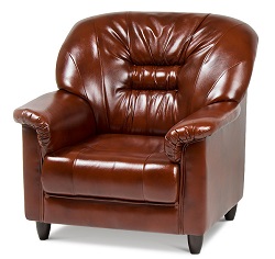 Мягкое кресло из кожзама на деревянных ножках. Цвет коричневый.