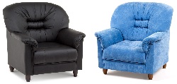 Мягкое кресло из кожзама или ткани на деревянных ножках. Цвет черный,голубой.