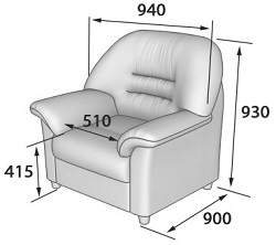 Мягкое кресло из кожзама. Габаритные размеры.