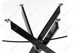 Круглый стеклянный стол на трех ножках черного цвета. Крепление к столешнице.