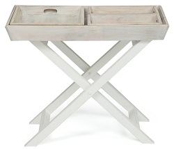 Складной столик с подносом из дерева. Цвет белый состаренный.
