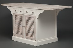 Большой рабочий кухонный стол из дерева. Цвет белый состаренный.