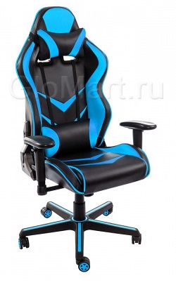 Офисное(компьютерное) кресло из искусственной кожи. Цвет черный/голубой.