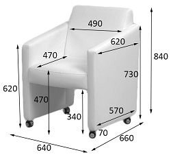 Кресло из экокожи на колесах. Габаритные размеры.