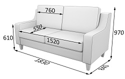 Диван трехместный. Габаритные размеры. 