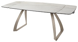 Раскладной стол из керамики и стекла на металлических опорах. Цвет: белый мрамор.