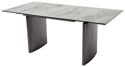Раскладной стол из керамики и стекла на больших металлических опорах. Цвет: белый мрамор.