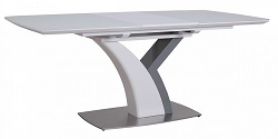 Раскладной стол со стеклом на каркасе из МДФ. Цвет: белый/серый матовый. 