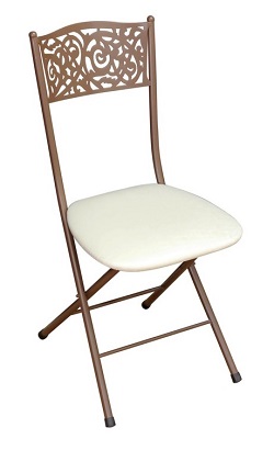 Складной металлический стул из кожзама или МДФ с ажурной металлической спинкой. 
Цвета в ассортименте.