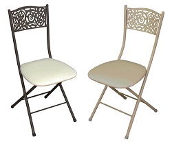 Складной металлический стул из кожзама или МДФ с ажурной металлической спинкой. 
Цвета в ассортименте.