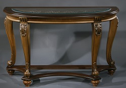 консольный стол коричневый в итальянском стиле с резьбой и стеклом
