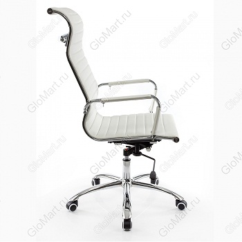 Компьютерное кресло на металлическом каркасе. Материал обивки - искусственная кожа. Цвета: белый, черный. Высота сиденья регулируется
