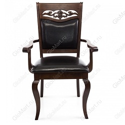 Кресло деревянное из массива гевеи. Обивка из кожзама черного цвета