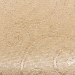 Кресло с обивкой из золотистой ткани. Каркас коричневого цвета изготовлен из массива гевеи. Фрагмент ткани