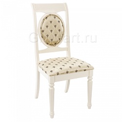 Деревянный стул. Сиденье мягкое с обивкой из ткани с рисунком. Цвет каркаса молочный