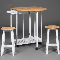 Кухонный столик из прессованного бамбука с двумя ящиками и двумя табуретами. Цвет каркаса белый
