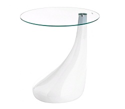 Журнальный столик из стекла и пластика. Цвет подставки белый. Столешница прозрачная