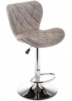 Барный стул на хромированной металлической опоре. Обивка из кожзама серого цвета