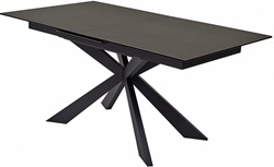 Раскладной обеденный стол, столешница из цельной керамической плиты серого цвета, ножки металл в сером цвете