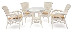 Комплект: стол и 4 стула из натурального ротанга. Цвет белый.